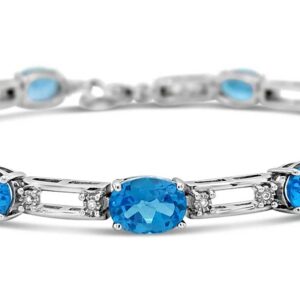 OVAL SHAPED  NATURAL BLUE TOPAZ & DIAMOND BRACELET